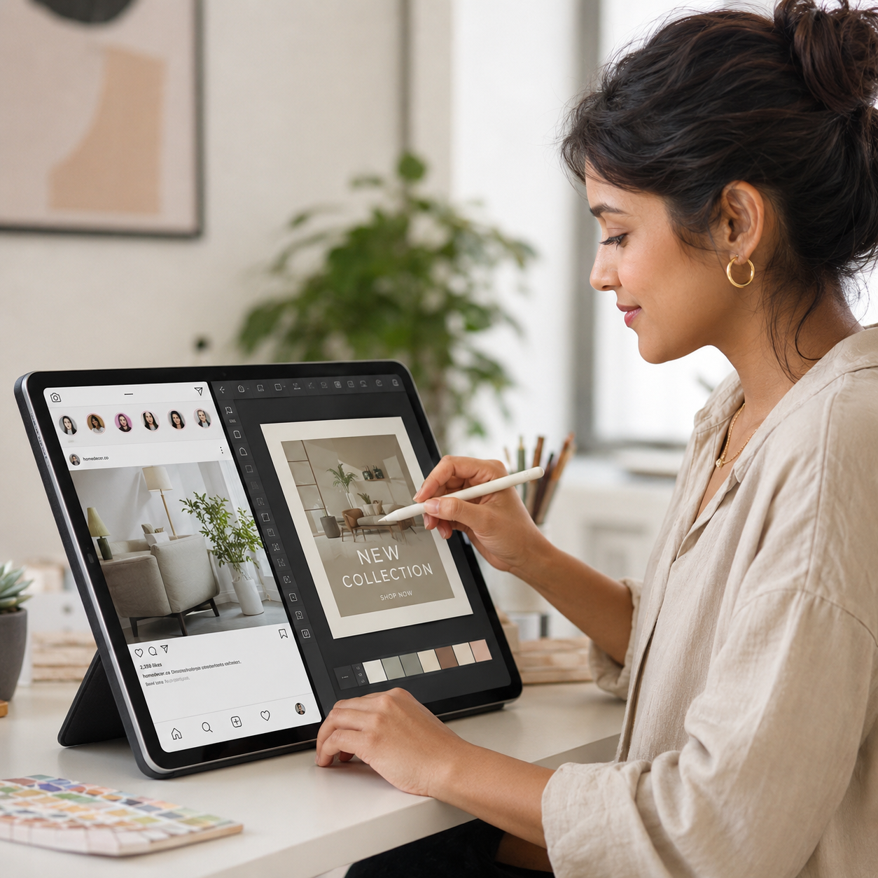 Instagram campaign manager developing social advertising creative